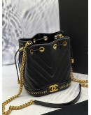 CHANEL PARIS COSMOPOLITE DRAWSTRING BUCKET BAG IN BLACK LAMBSKIN LEATHER -FULL SET-