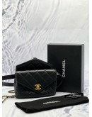 CHANEL CARRY WITH CHIC CHAIN FLAP WAIST BAG IN BLACK CALFSKIN LEATHER -FULL SET- 