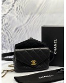 CHANEL CARRY WITH CHIC CHAIN FLAP WAIST BAG IN BLACK CALFSKIN LEATHER -FULL SET- 