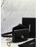 CHANEL CARRY WITH CHIC CHAIN FLAP WAIST BAG IN BLACK CALFSKIN LEATHER -FULL SET- 