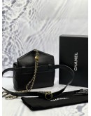CHANEL CARRY WITH CHIC CHAIN FLAP WAIST BAG IN BLACK CALFSKIN LEATHER -FULL SET- 