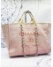 CHANEL DEAUVILLE TOTE SHOULDER BAG IN DUSTY BLUSH PINK CANVAS WITH CREAM CALFSKIN LEATHER