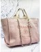 CHANEL DEAUVILLE TOTE SHOULDER BAG IN DUSTY BLUSH PINK CANVAS WITH CREAM CALFSKIN LEATHER