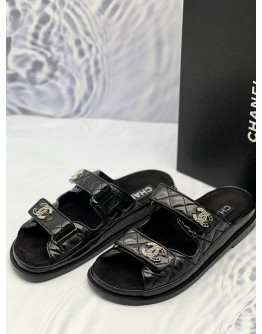(LIKE NEW) CHANEL VELCRO DAD SANDALS SIZE 38 IN BLACK LAMBSKIN LEATHER