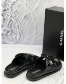 (LIKE NEW) CHANEL VELCRO DAD SANDALS SIZE 38 IN BLACK LAMBSKIN LEATHER