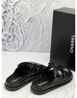 (LIKE NEW) CHANEL VELCRO DAD SANDALS SIZE 38 IN BLACK LAMBSKIN LEATHER