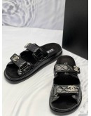 (LIKE NEW) CHANEL VELCRO DAD SANDALS SIZE 38 IN BLACK LAMBSKIN LEATHER