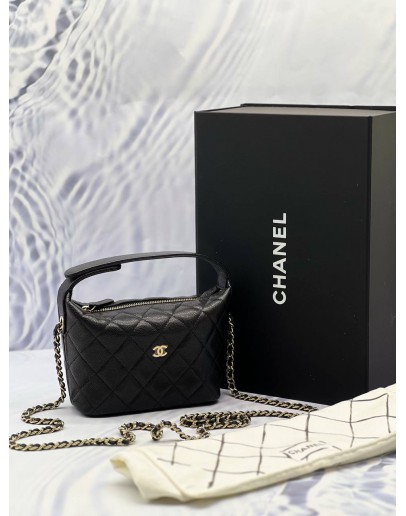 (LIKE NEW) MICROCHIP CHANEL 25 MINI HOBO CHAIN BAG IN BLACK CAVIAR LEATHER -FULL SET-