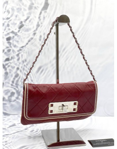 CHANEL 2.55 REISSUE EAST WEST FLAP SHOULDER BAG IN BURGUNDY LAMBSKIN LEATHER 