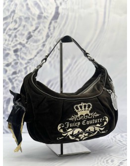 JUICY COUTURE Y2K HOBO BAG IN BLACK SUEDE LEATHER