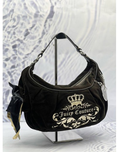 JUICY COUTURE Y2K HOBO BAG IN BLACK SUEDE LEATHER