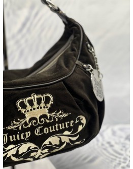 JUICY COUTURE Y2K HOBO BAG IN BLACK SUEDE LEATHER