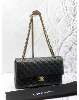 (LIKE NEW) CHANEL CLASSIC MEDIUM DOUBLE FLAP SHOULDER BAG IN BLACK LAMBSKIN LEATHER 