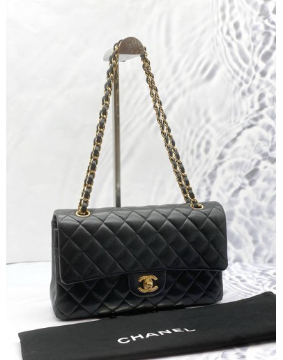 (LIKE NEW) CHANEL CLASSIC MEDIUM DOUBLE FLAP SHOULDER BAG IN BLACK LAMBSKIN LEATHER 