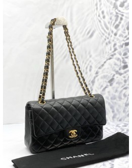 (LIKE NEW) CHANEL CLASSIC MEDIUM DOUBLE FLAP SHOULDER BAG IN BLACK LAMBSKIN LEATHER 