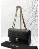 (LIKE NEW) CHANEL CLASSIC MEDIUM DOUBLE FLAP SHOULDER BAG IN BLACK LAMBSKIN LEATHER 