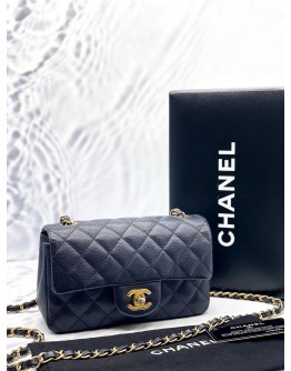 CHANEL CLASSIC MINI RETANGULAR FLAP BAG IN BLACK CAVIAR LEATHER -FULL SET-