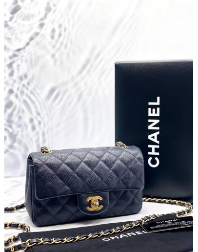 CHANEL CLASSIC MINI RETANGULAR FLAP BAG IN BLACK CAVIAR LEATHER -FULL SET-