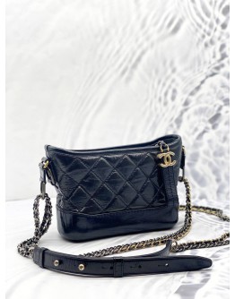 CHANEL SMALL GABRIELLE SHOULDER AND CROSSBODY BAG IN BLACK AGED CALFSKIN LEATHER