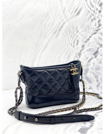 CHANEL SMALL GABRIELLE SHOULDER AND CROSSBODY BAG IN BLACK AGED CALFSKIN LEATHER