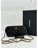(LIKE NEW) CHANEL DOUBLE ZIP WALLET ON CHAIN IN BLACK LAMBSKIN LEATHER -FULL SET-