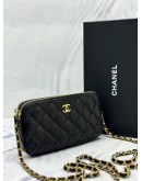 (LIKE NEW) CHANEL DOUBLE ZIP WALLET ON CHAIN IN BLACK LAMBSKIN LEATHER -FULL SET-