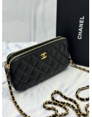 (LIKE NEW) CHANEL DOUBLE ZIP WALLET ON CHAIN IN BLACK LAMBSKIN LEATHER -FULL SET-