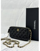 (LIKE NEW) CHANEL DOUBLE ZIP WALLET ON CHAIN IN BLACK LAMBSKIN LEATHER -FULL SET-