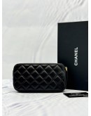 (LIKE NEW) CHANEL DOUBLE ZIP WALLET ON CHAIN IN BLACK LAMBSKIN LEATHER -FULL SET-