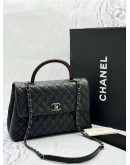 (LIKE NEW) CHANEL COCO MEDIUM TOP HANDLE BAG WITH LIZARD HANDLE IN BLACK CAVIAR LEATHER -FULL SET-