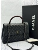 (LIKE NEW) CHANEL COCO MEDIUM TOP HANDLE BAG WITH LIZARD HANDLE IN BLACK CAVIAR LEATHER -FULL SET-