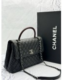 (LIKE NEW) CHANEL COCO MEDIUM TOP HANDLE BAG WITH LIZARD HANDLE IN BLACK CAVIAR LEATHER -FULL SET-
