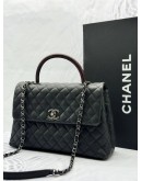 (LIKE NEW) CHANEL COCO MEDIUM TOP HANDLE BAG WITH LIZARD HANDLE IN BLACK CAVIAR LEATHER -FULL SET-