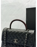 (LIKE NEW) CHANEL COCO MEDIUM TOP HANDLE BAG WITH LIZARD HANDLE IN BLACK CAVIAR LEATHER -FULL SET-