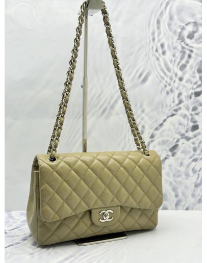 CHANEL CLASSIC JUMBO DOUBLE FLAP SHOULDER BAG IN BEIGE CAVIAR LEATHER