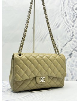 CHANEL CLASSIC JUMBO DOUBLE FLAP SHOULDER BAG IN BEIGE CAVIAR LEATHER
