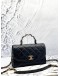 CHANEL MINI TOP HANDLE FLAP BAG IN BLACK CRUMPLED LAMBSKIN LEATHER