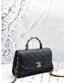 CHANEL MINI TOP HANDLE FLAP BAG IN BLACK CRUMPLED LAMBSKIN LEATHER