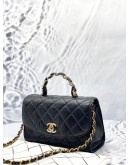 CHANEL MINI TOP HANDLE FLAP BAG IN BLACK CRUMPLED LAMBSKIN LEATHER