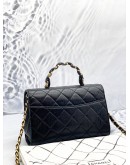 CHANEL MINI TOP HANDLE FLAP BAG IN BLACK CRUMPLED LAMBSKIN LEATHER