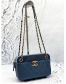CHANEL FRONT POCKET CC CAMERA SHOULDER BAG IN BLUE LAMBSKIN LEATHER