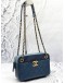 CHANEL FRONT POCKET CC CAMERA SHOULDER BAG IN BLUE LAMBSKIN LEATHER