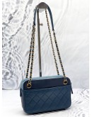 CHANEL FRONT POCKET CC CAMERA SHOULDER BAG IN BLUE LAMBSKIN LEATHER