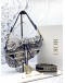 (LIKE NEW) CHRISTIAN DIOR SADDLE SHOULDER BAG IN BLUE TOILE DE JOUY EMBROIDERY -FULL SET-