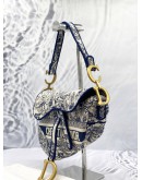(LIKE NEW) CHRISTIAN DIOR SADDLE SHOULDER BAG IN BLUE TOILE DE JOUY EMBROIDERY -FULL SET-