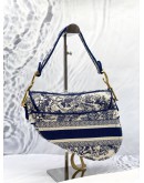 (LIKE NEW) CHRISTIAN DIOR SADDLE SHOULDER BAG IN BLUE TOILE DE JOUY EMBROIDERY -FULL SET-