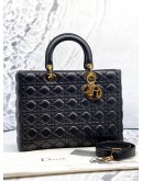 (LIKE NEW) CHRISTIAN DIOR LARGE LADY DIOR IN BLACK CANNAGE LAMBSKIN LEATHER