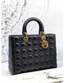 (LIKE NEW) CHRISTIAN DIOR LARGE LADY DIOR IN BLACK CANNAGE LAMBSKIN LEATHER