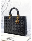 (LIKE NEW) CHRISTIAN DIOR LARGE LADY DIOR IN BLACK CANNAGE LAMBSKIN LEATHER