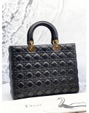 (LIKE NEW) CHRISTIAN DIOR LARGE LADY DIOR IN BLACK CANNAGE LAMBSKIN LEATHER